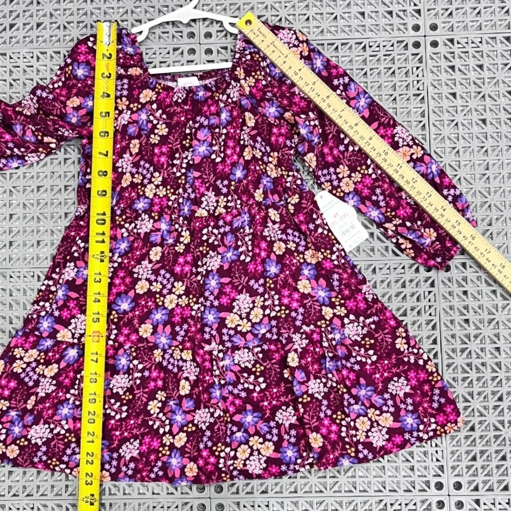 Long Sleeve Floral Dress Girls 4T Magenta Berry Tiered Boho Cottagecore Spring